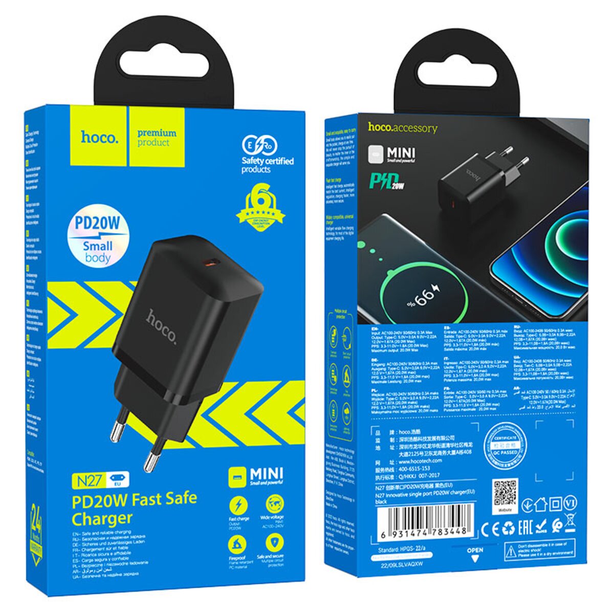 Мережевий зарядний пристрій HOCO N27 Innovative single port PD20W charger Black на картинке №6