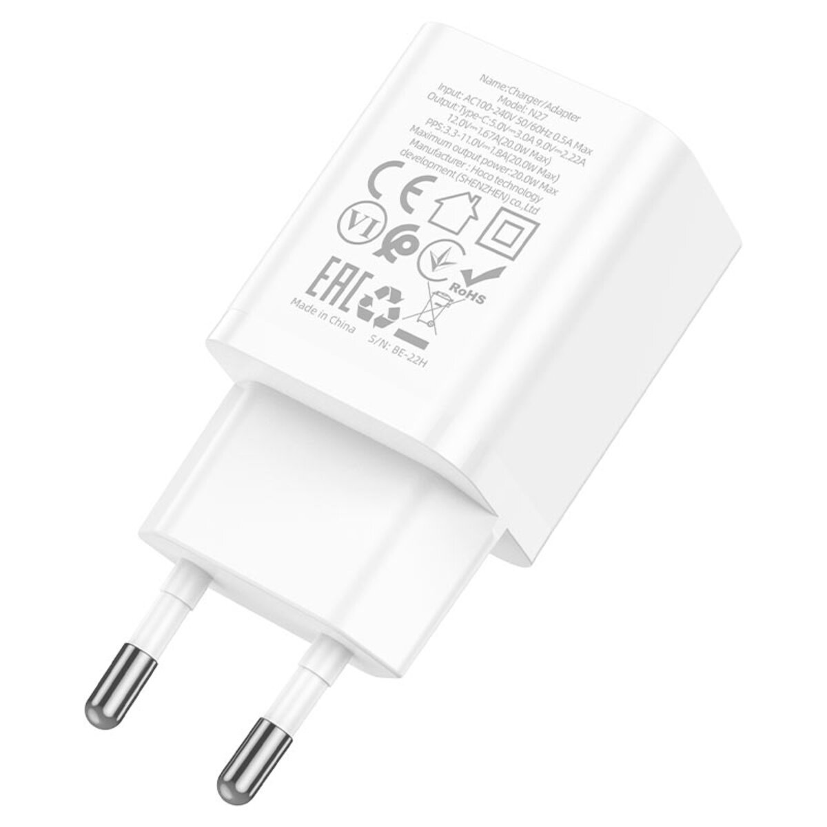 Мережевий зарядний пристрій HOCO N27 Innovative single port PD20W charger White (6931474783455) смотреть фото №2