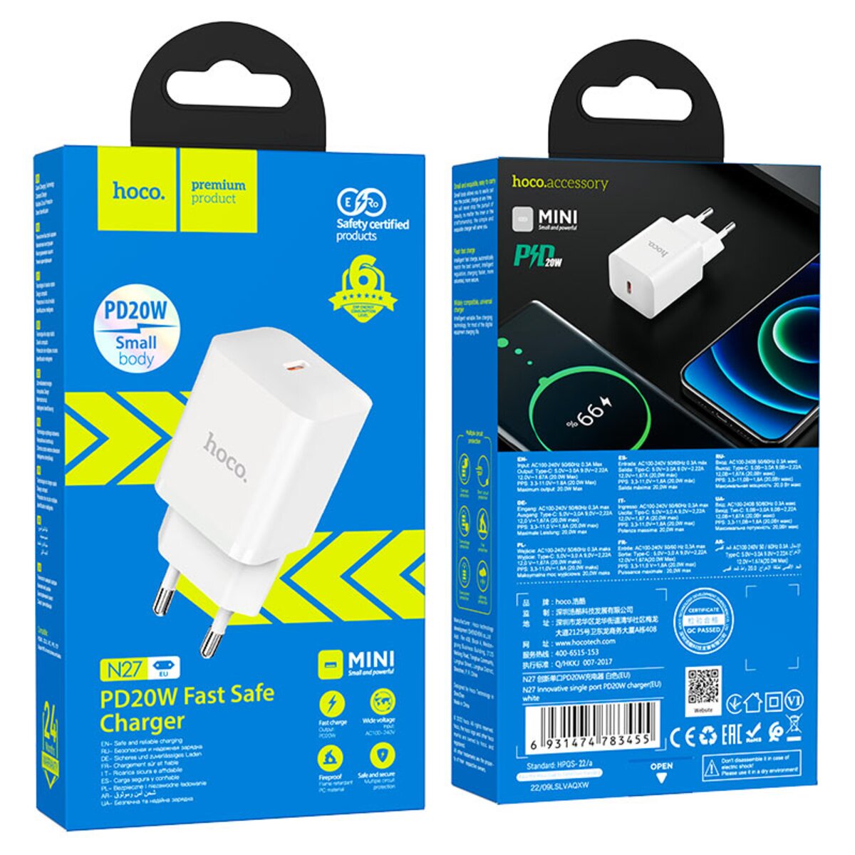 Мережевий зарядний пристрій HOCO N27 Innovative single port PD20W charger White (6931474783455) смотреть фото №5