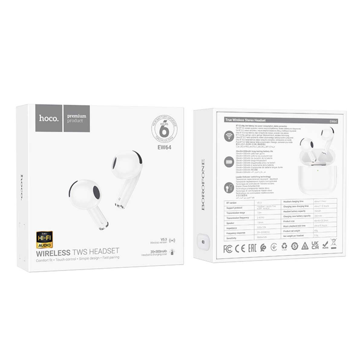 Бездротові навушники HOCO EW64 True wireless stereo headset White на картинке №8