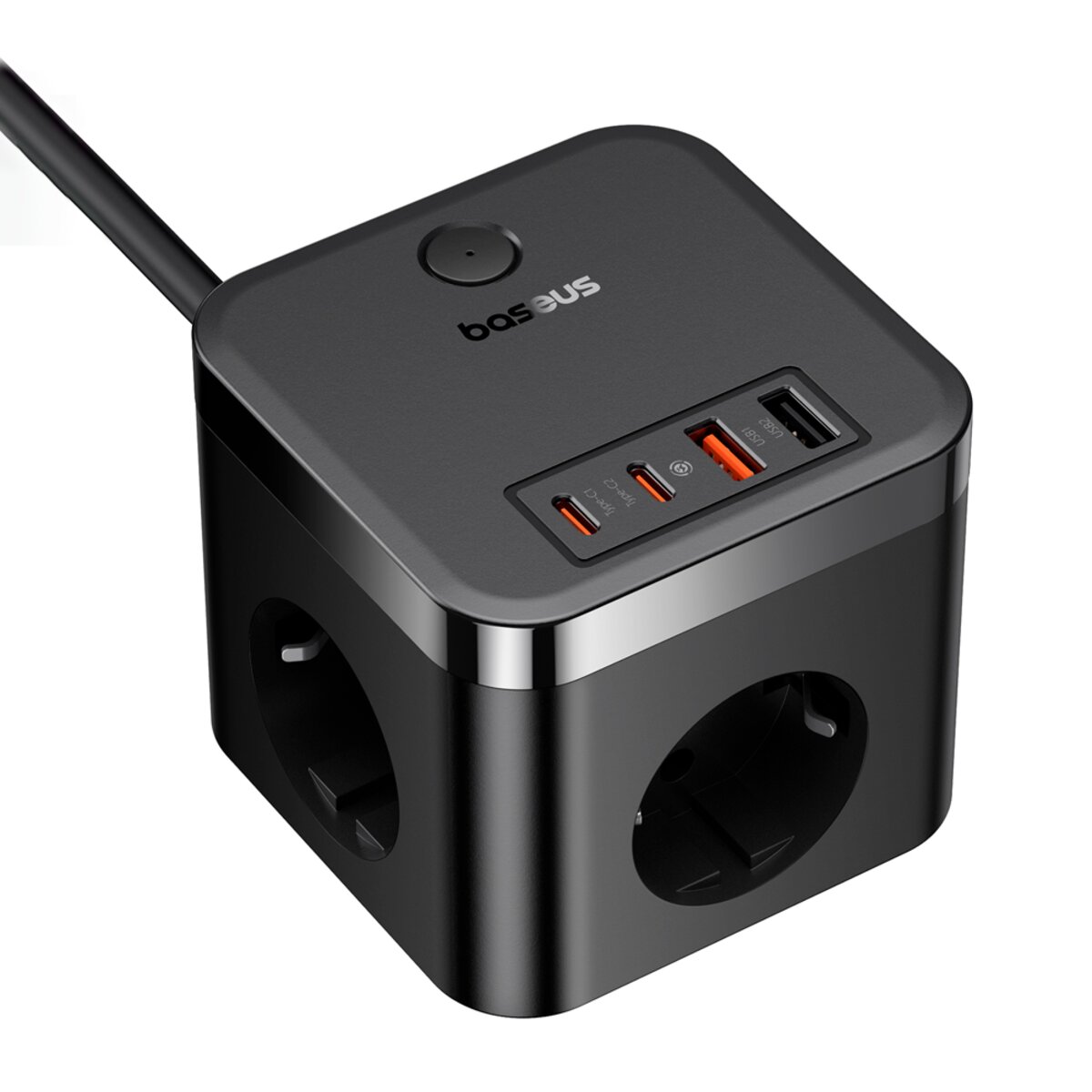 Мережевий зарядний пристрій Baseus PowerCombo Cube Power Strip 3AC+2U+2C 30W 1.5m EU Cluster Black Фото 3 Мережевий зарядний пристрій Baseus PowerCombo Cube Power Strip 3AC+2U+2C 30W 1.5m EU Cluster Black на картинке №3