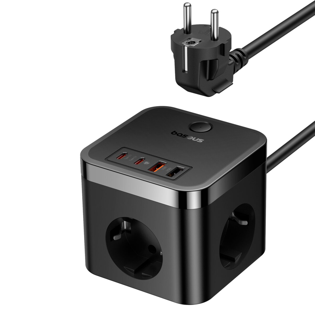 Мережевий зарядний пристрій Baseus PowerCombo Cube Power Strip 3AC+2U+2C 30W 1.5m EU Cluster Black Фото 1 Мережевий зарядний пристрій Baseus PowerCombo Cube Power Strip 3AC+2U+2C 30W 1.5m EU Cluster Black на картинке №1