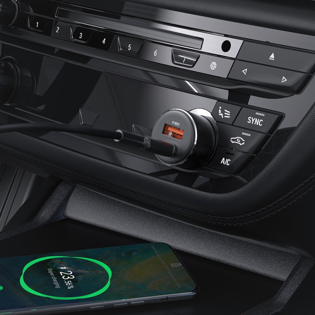 Автомобільний зарядний пристрій ACEFAST B12 60W (USB-A+USB-C) dual-port car charger Black (6974316282914) на картинке №4