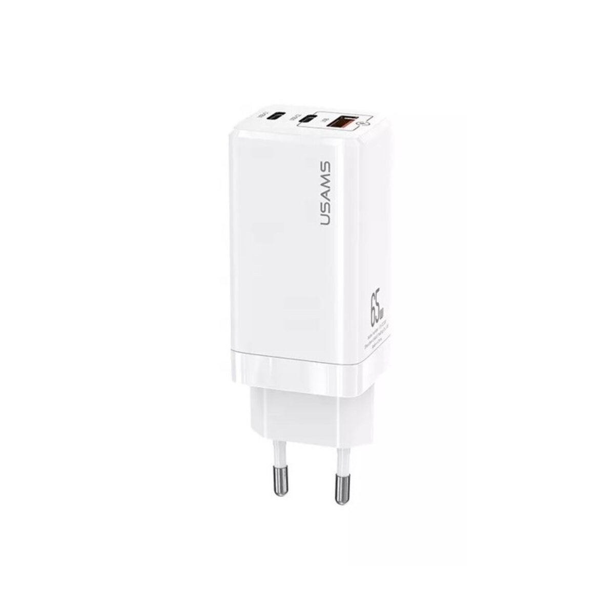 Мережевий зарядний пристрій Usams US-CC110 T33 65W 3 Ports GaN Mini Fast Charger white (CC110TC02) на картинке №4