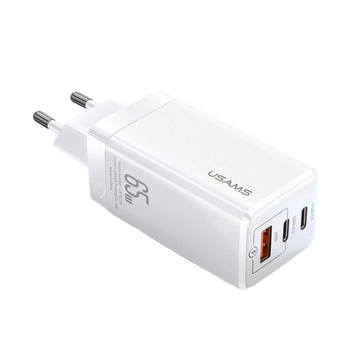 Мережевий зарядний пристрій Usams US-CC110 T33 65W 3 Ports GaN Mini Fast Charger white (CC110TC02) на картинке №2