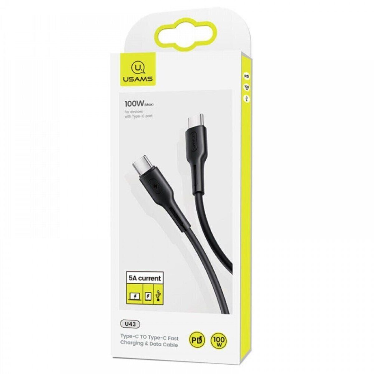 Кабель Usams US-SJ459 U43 Type-C TO Type-C 100W PDFast Charging & Data Cable 1.2m black (SJ459USB01) на картинке №3