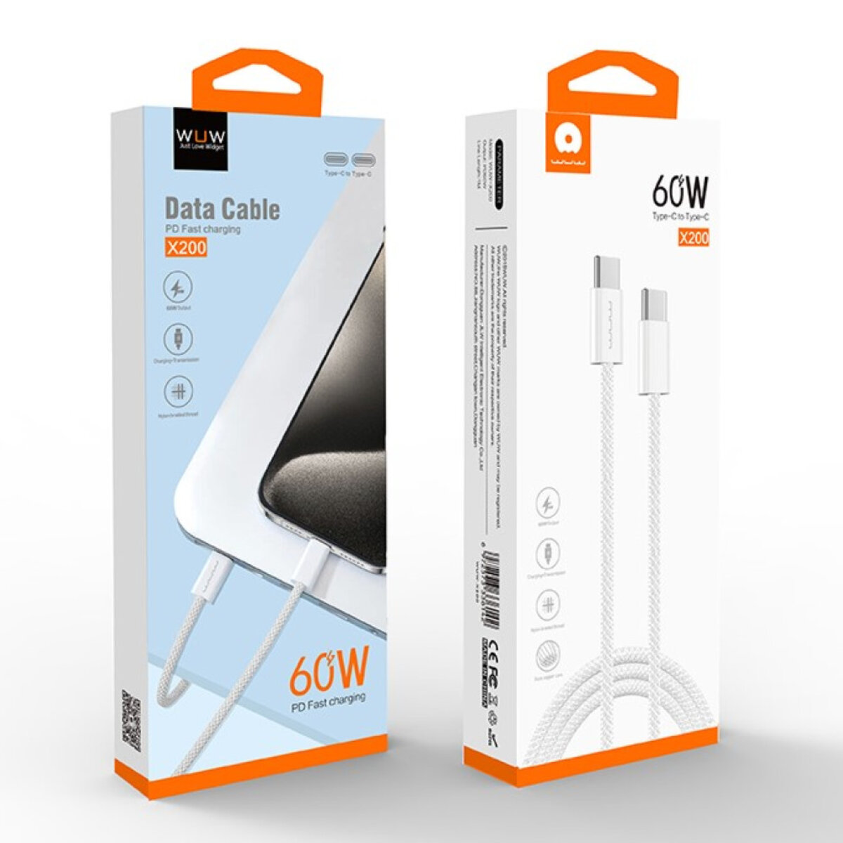 Кабель WUW-X200 Type-C to Type-C PD 60W white (WUW-X200TT) на картинке №8
