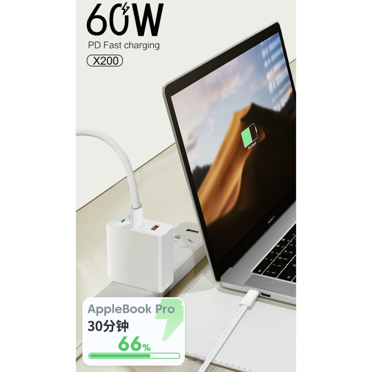 Кабель WUW-X200 Type-C to Type-C PD 60W white (WUW-X200TT) на картинке №5