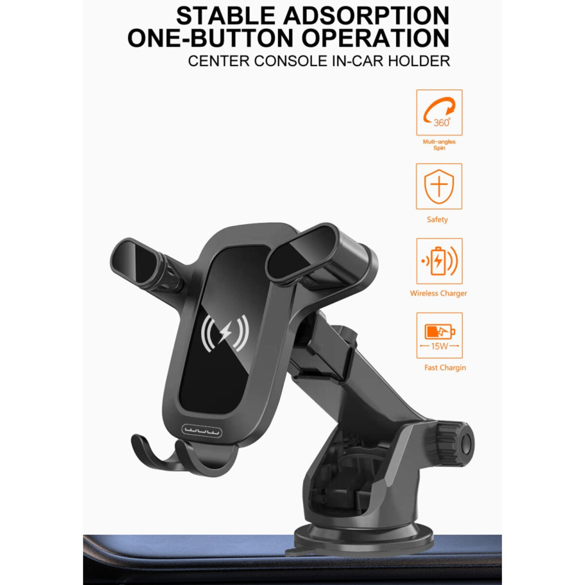 Автотримач для телефона з БЗП WUW-Z30 Black на малюнкі №3