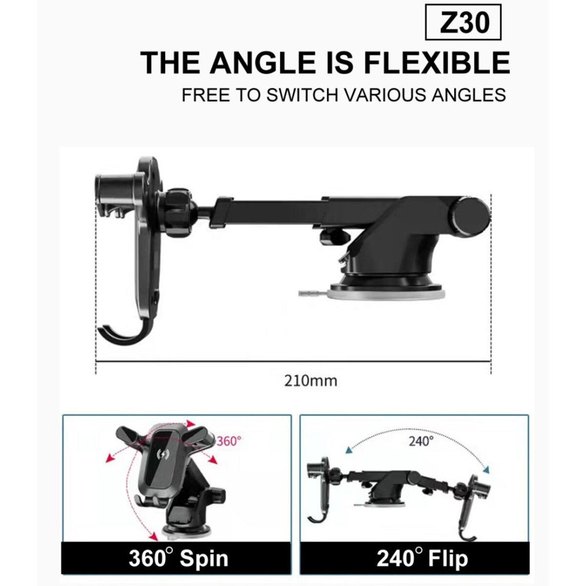 Автотримач для телефона з БЗП WUW-Z30 Black на малюнкі №7