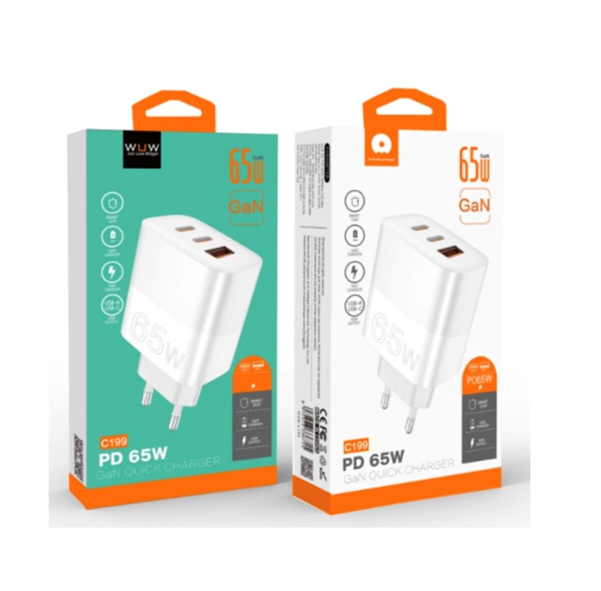 Мережевий зарядний пристрій WUW-C199 PD65W+PD20W+QC18W GaN C white (6972573336715) на картинке №2