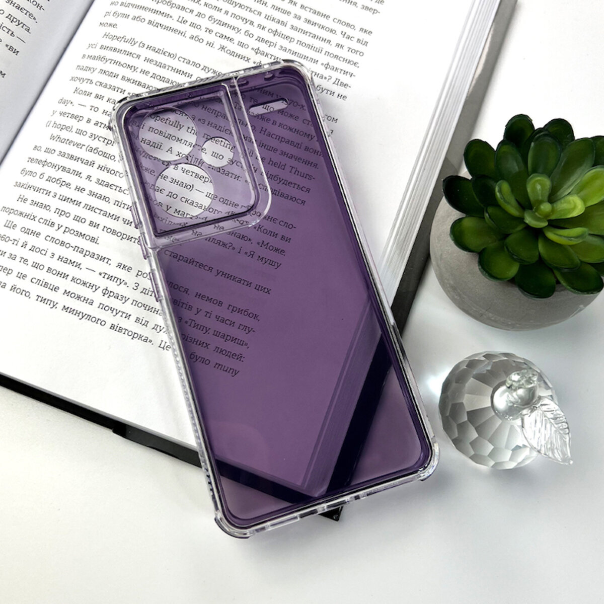 Прозрачный чехол Space III Xiaomi Redmi Note 13 Pro Plus 5G | TPU+PC с усиленными бортами (Фиолетовый) на картинке №6