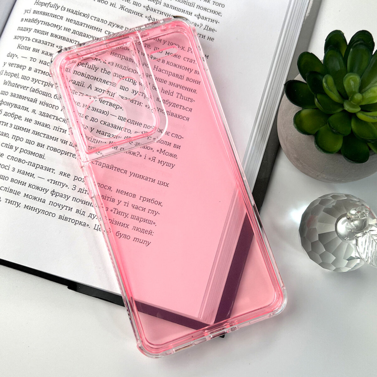 Прозрачный чехол Space III Xiaomi Redmi Note 13 Pro Plus 5G | TPU+PC с усиленными бортами (Розовый) на картинке №6