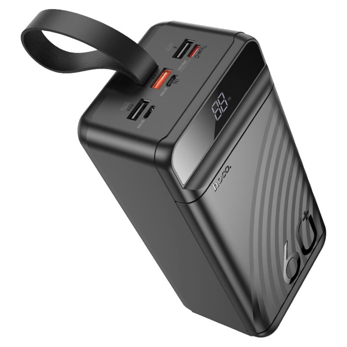 Зовнішній акумулятор HOCO J123C Element 22.5W+PD20W fully compatible power bank with digital display(60000mAh) Black на картинке №2