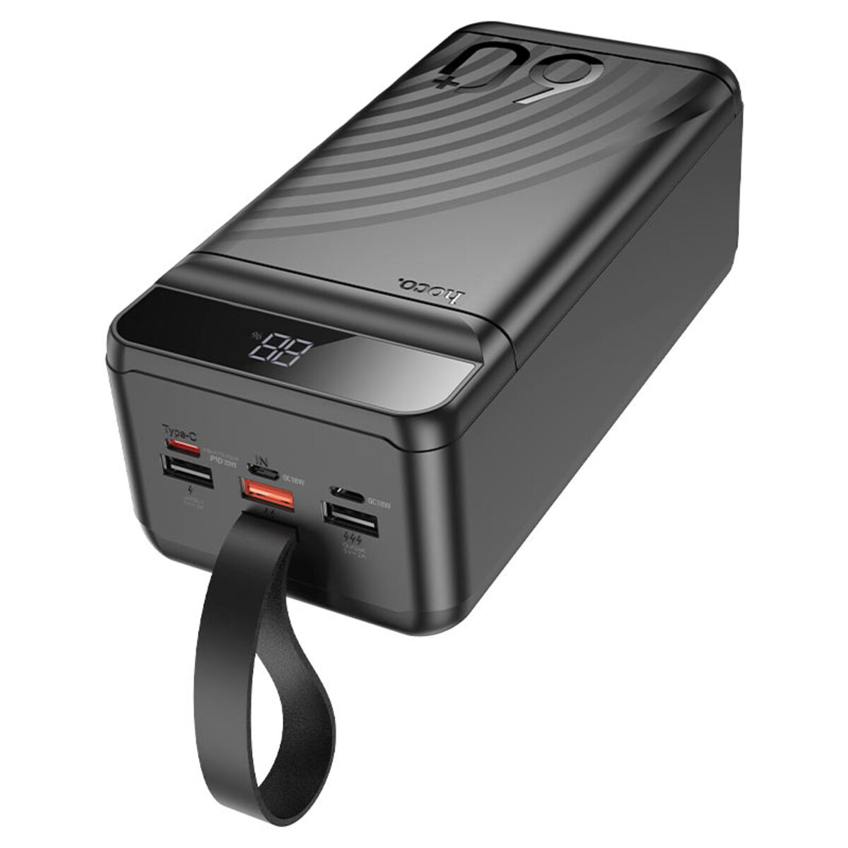 Зовнішній акумулятор HOCO J123C Element 22.5W+PD20W fully compatible power bank with digital display(60000mAh) Black на картинке №4