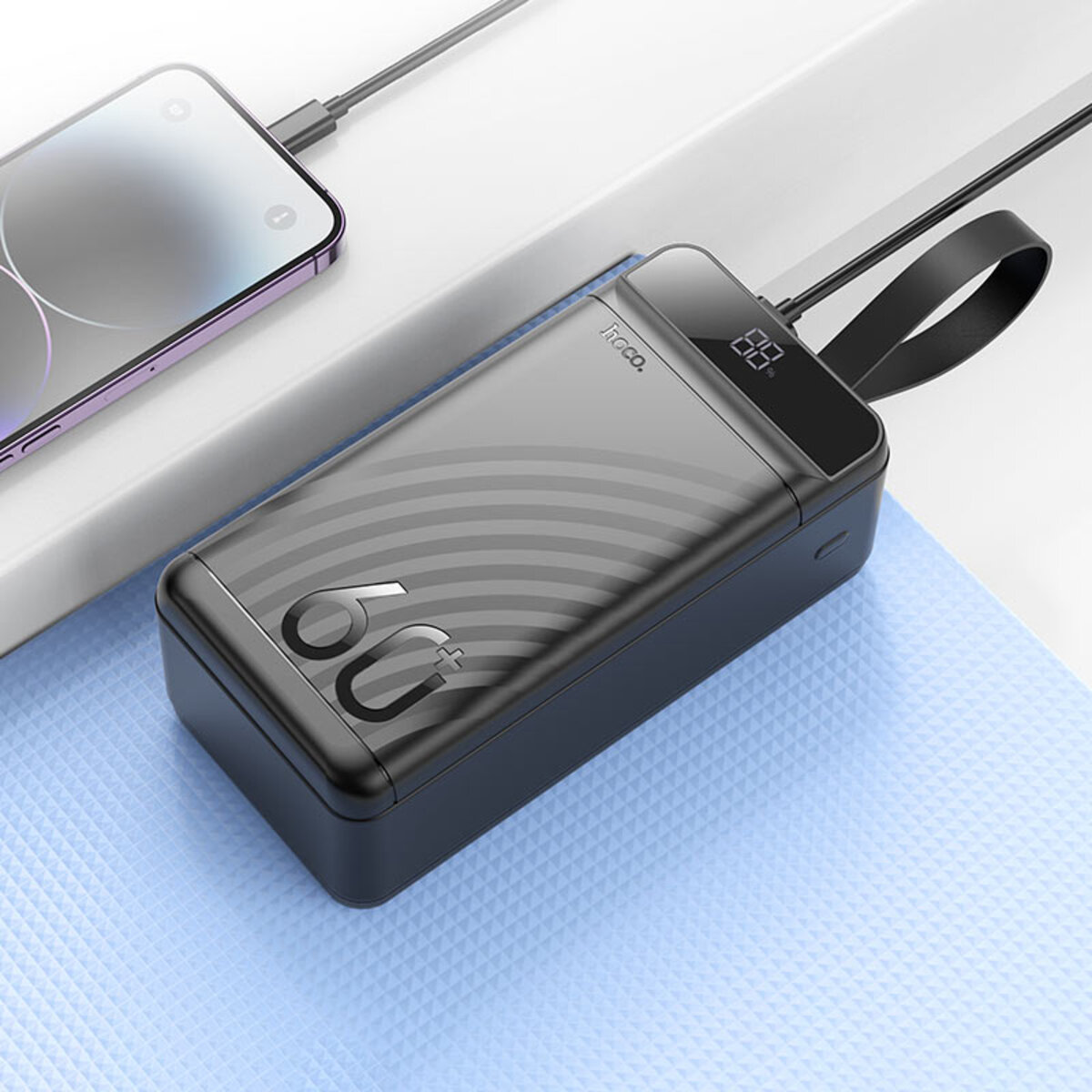 Зовнішній акумулятор HOCO J123C Element 22.5W+PD20W fully compatible power bank with digital display(60000mAh) Black на картинке №6