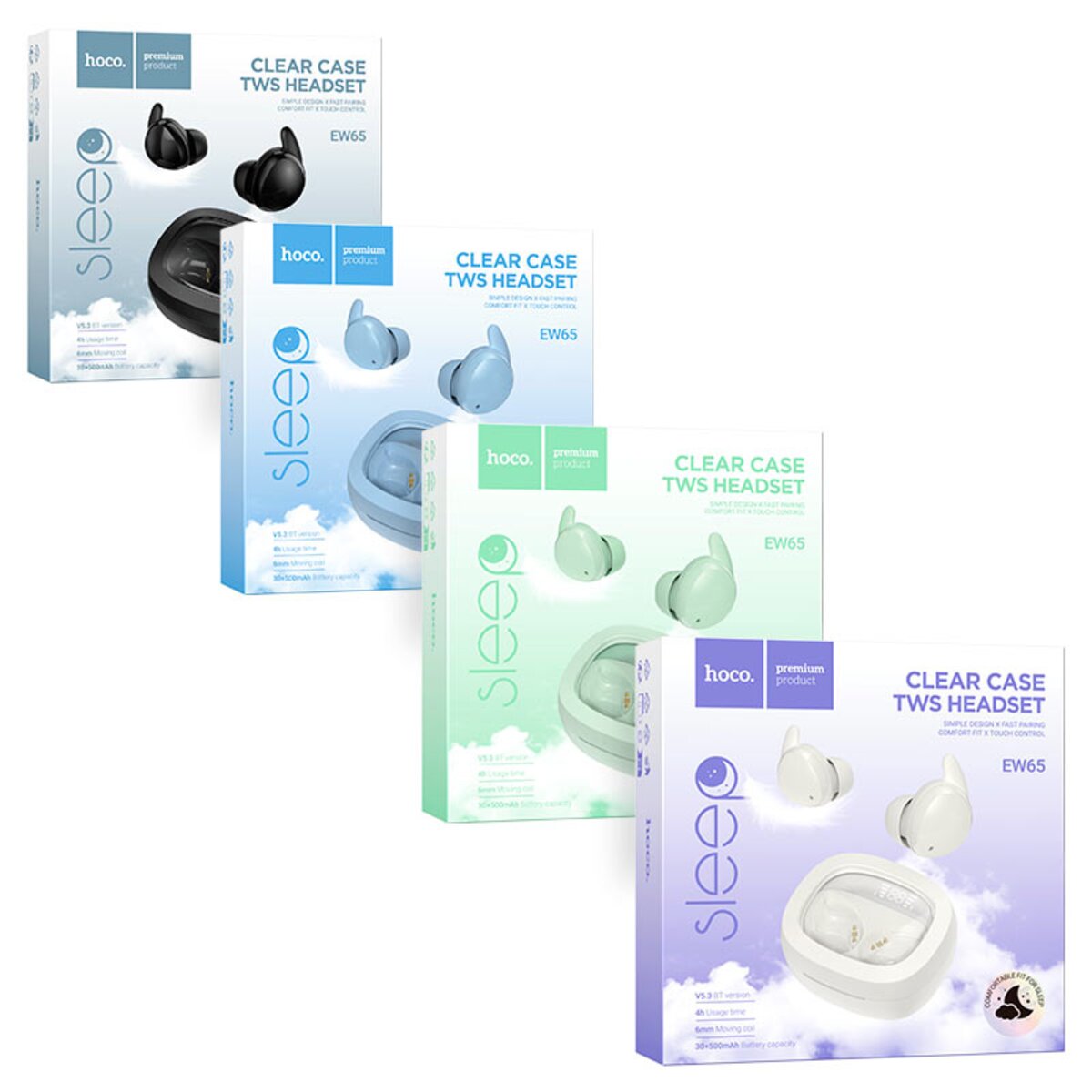 Бездротові навушники HOCO EW65 Shadow true wireless sleep BT headset Milky white на малюнкі №6