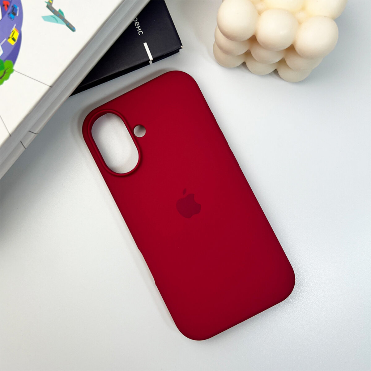 Чехол Silicone Full Case AA Open Camera Apple iPhone 16 | Микрофибра (Бордовый) на картинке №6