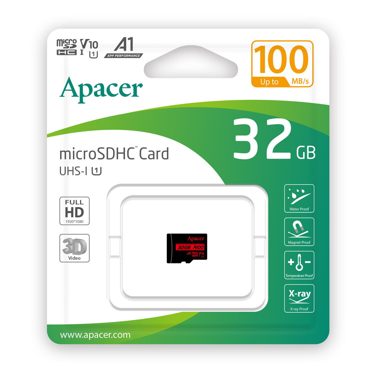 Карта памяті microSDHC (UHS-1) Apacer 32Gb class 10 V10 A1 R100MB/s (AP32GMCSH10UB-RA) на картинке №2