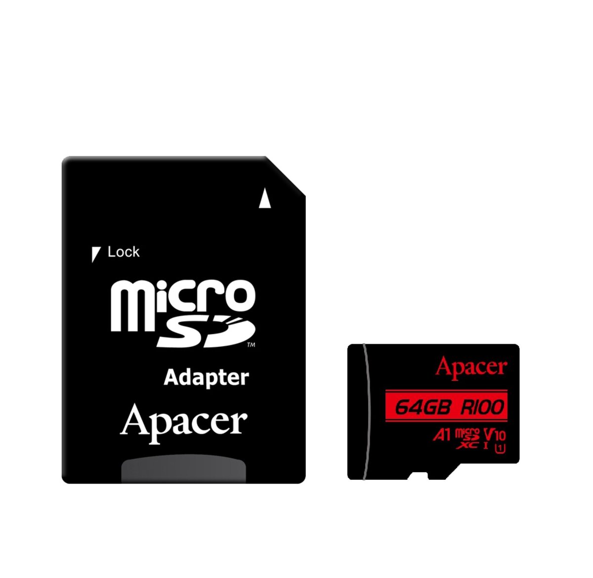 Карта памяті microSDXC (UHS-1) Apacer 64Gb class 10 V10 A1 R100MB/s (adapter SD) (AP64GMCSX10UB-R) Фото 1 Карта памяті microSDXC (UHS-1) Apacer 64Gb class 10 V10 A1 R100MB/s (adapter SD) (AP64GMCSX10UB-R) на картинке №1