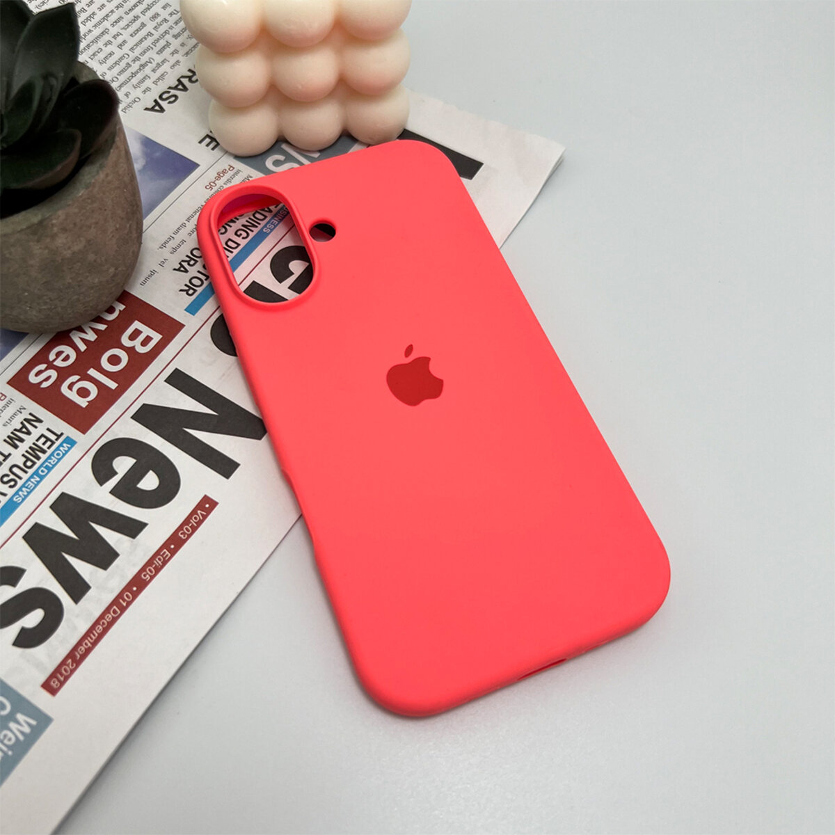 Чехол Silicone Full Case AA Open Camera Apple iPhone 16 | Микрофибра (Pink-Orange) на картинке №4
