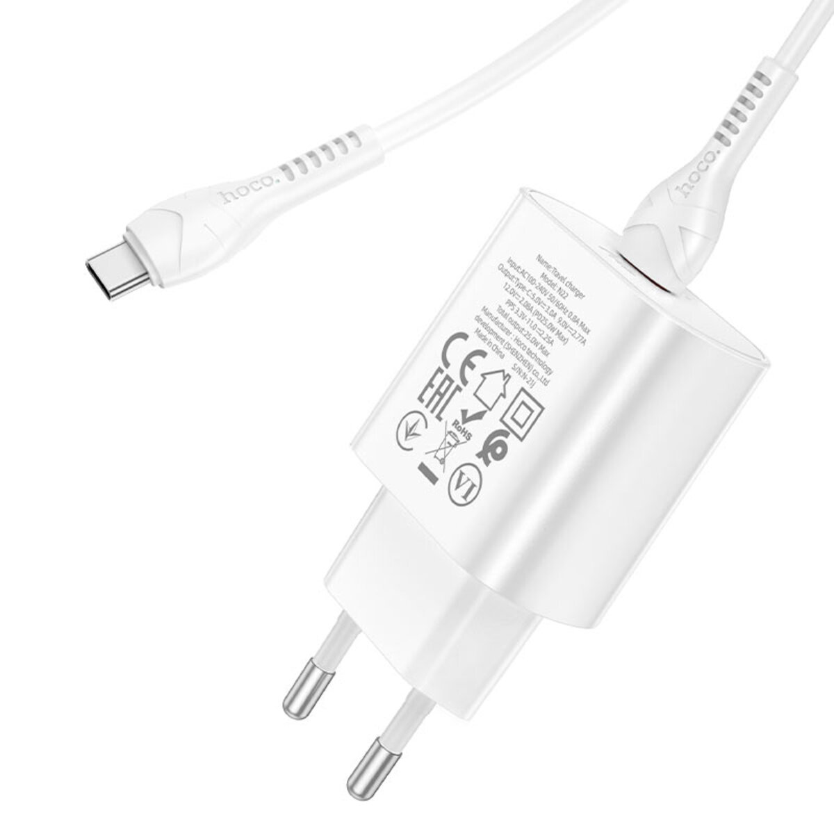 Мережевий зарядний пристрій HOCO N22 Jetta PD25W charger set(Type-C to Type-C)(EU) White на картинке №5