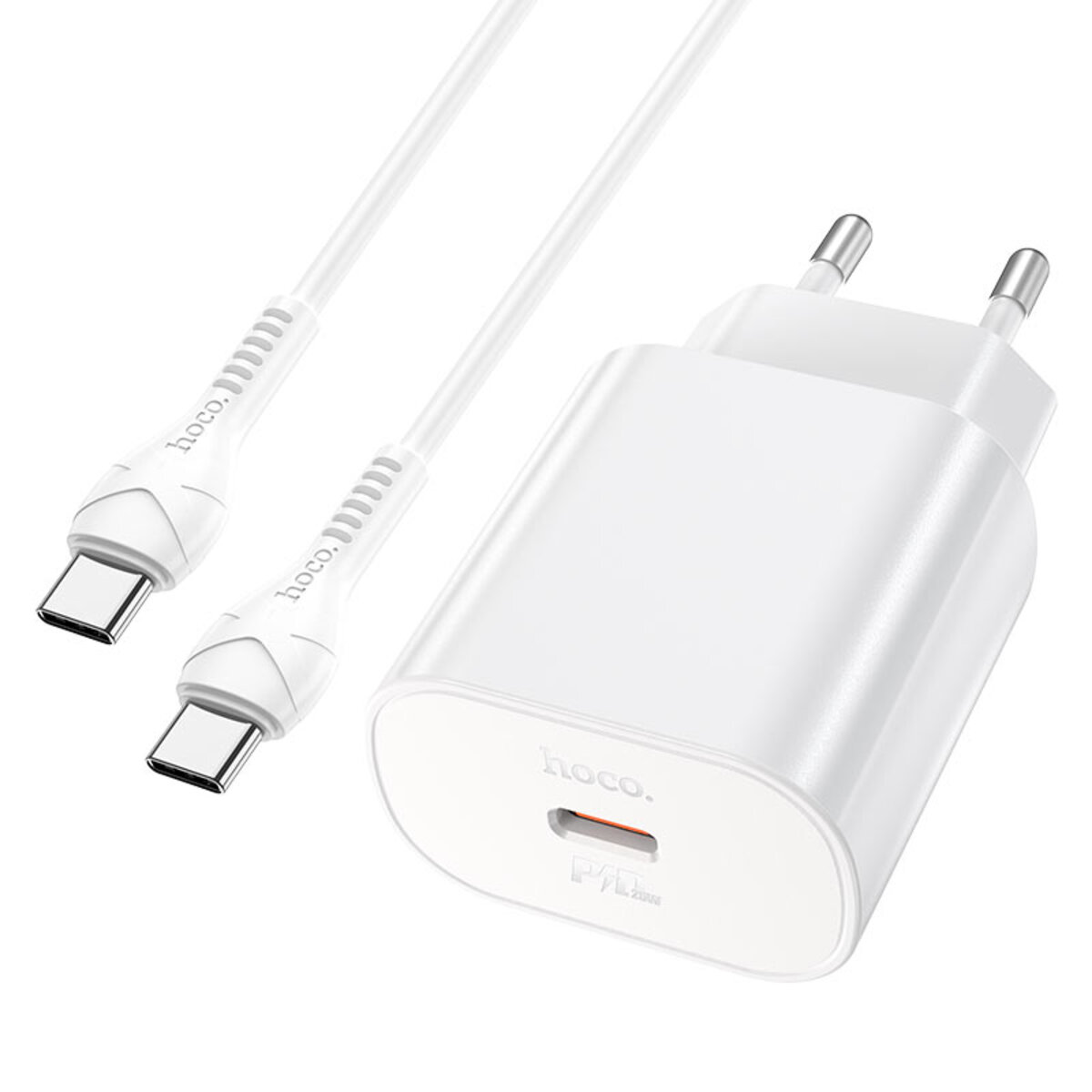 Мережевий зарядний пристрій HOCO N22 Jetta PD25W charger set(Type-C to Type-C)(EU) White на картинке №6