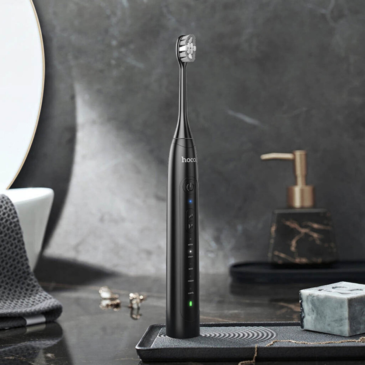 Електрична зубна щітка HOCO HP60 Wave electric toothbrush Black на картинке №4