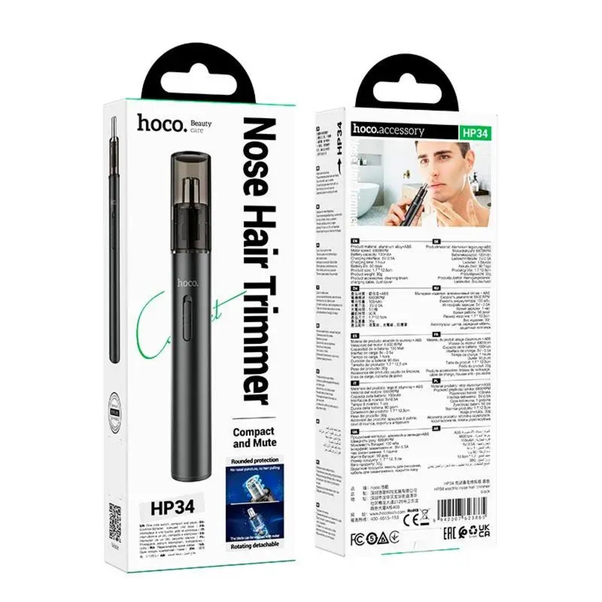 Тример для носа HOCO HP34 electric nose hair trimmer Black (6942007623865) на картинке №8