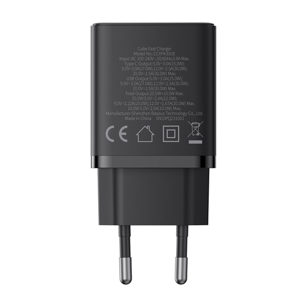 Мережевий зарядний пристрій Baseus Cube Fast Charger C+U 30W EU Cluster Black на картинке №4