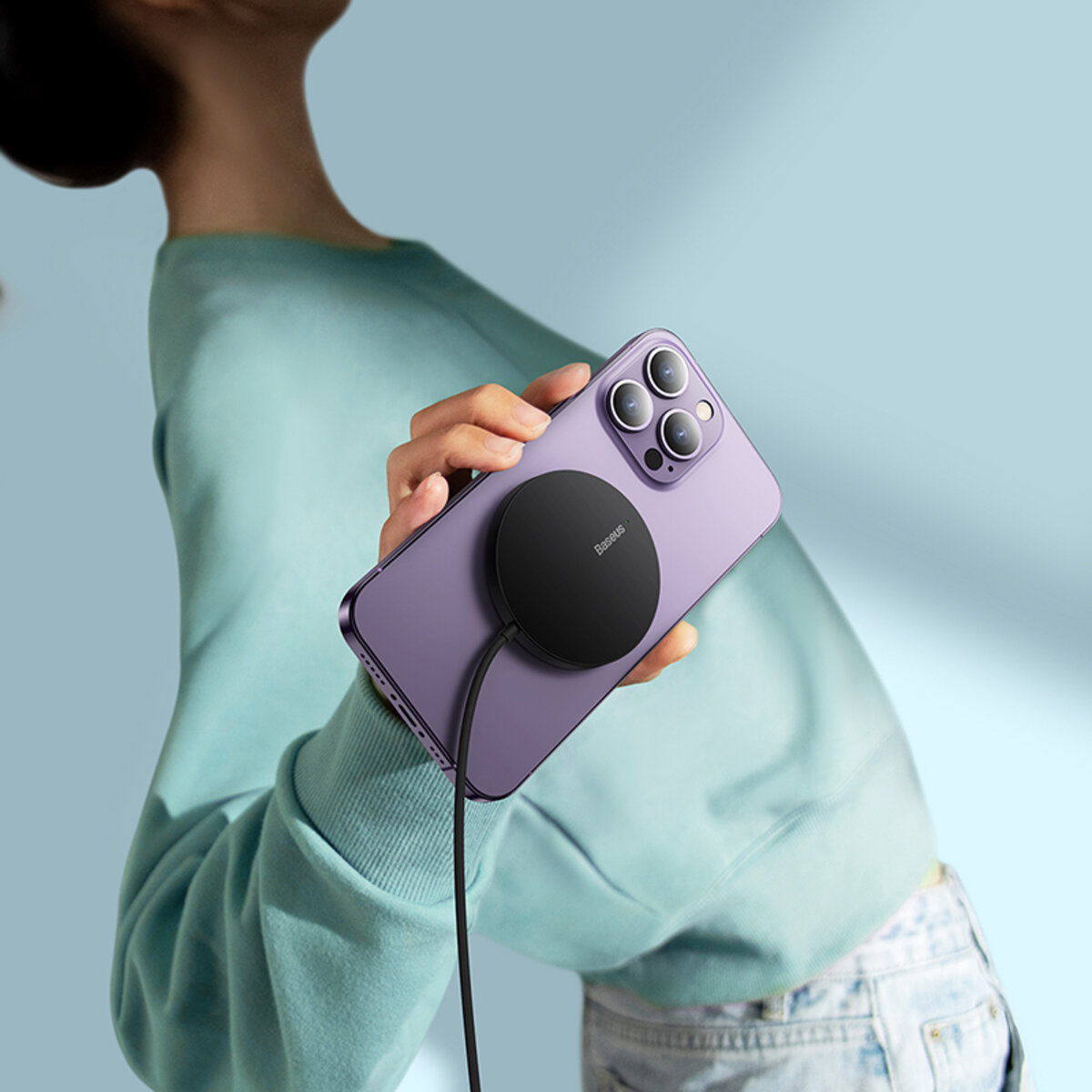 Бездротовий зарядний пристрій Baseus Simple Mini3 Magnetic Wireless Charger 15W Black на малюнкі №6