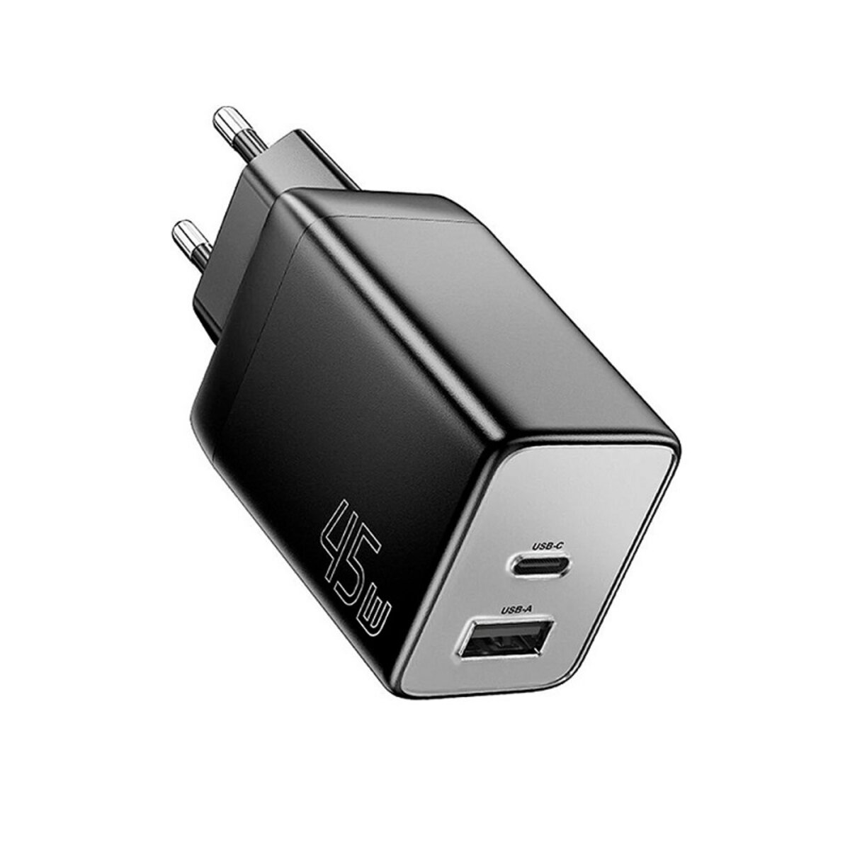 Мережевий зарядний пристрій ESSAGER ECT45W Gan 1USB 1T-C 45W black (ECT45W-LJB01-Z) Фотографія №1 Мережевий зарядний пристрій ESSAGER ECT45W Gan 1USB 1T-C 45W black (ECT45W-LJB01-Z) на малюнкі №1
