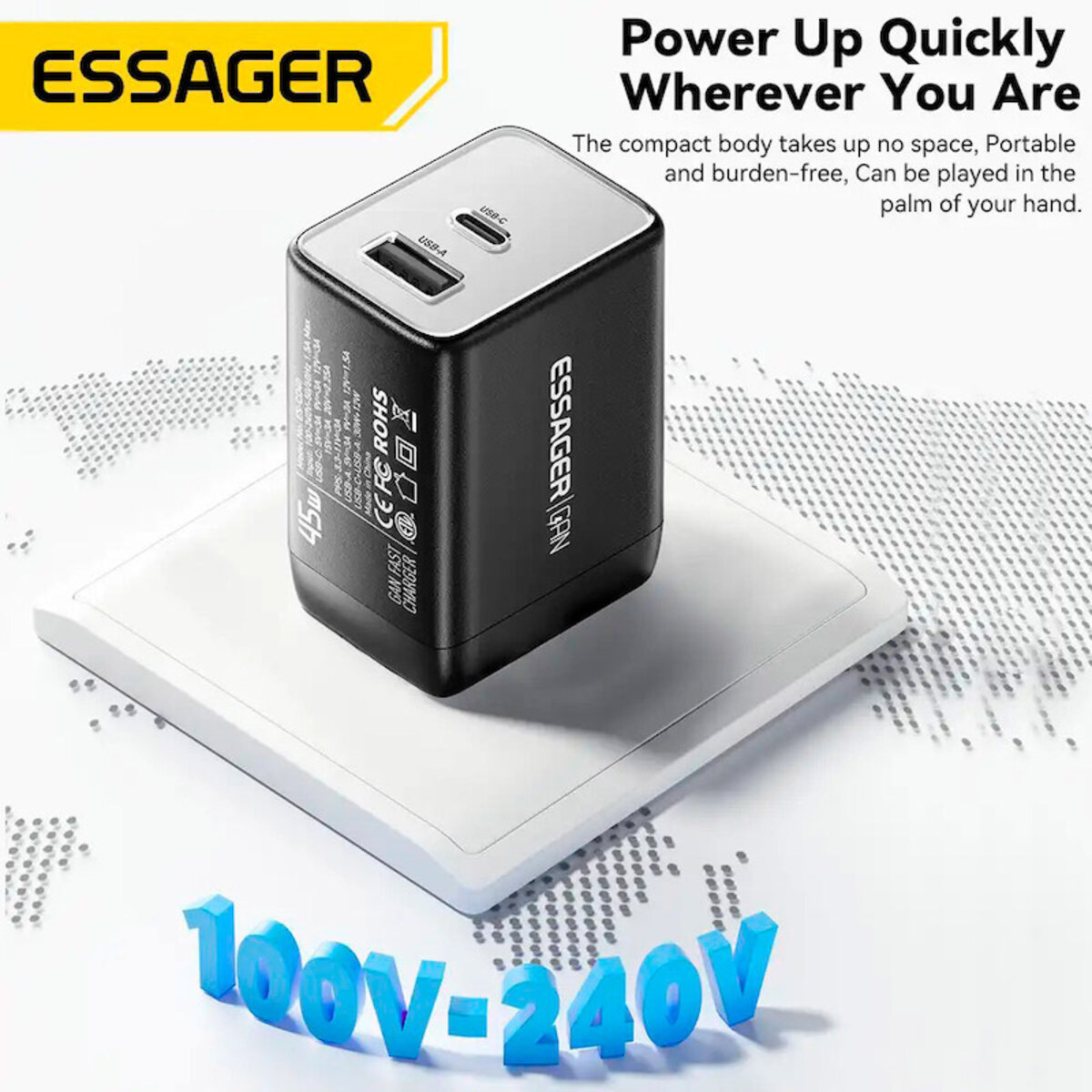 Мережевий зарядний пристрій ESSAGER ECT45W Gan 1USB 1T-C 45W black (ECT45W-LJB01-Z) Фотографія №4 Мережевий зарядний пристрій ESSAGER ECT45W Gan 1USB 1T-C 45W black (ECT45W-LJB01-Z) на малюнкі №4