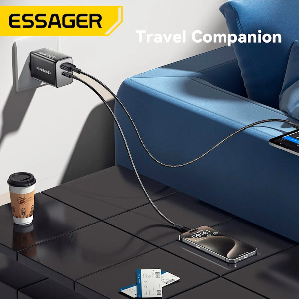 Мережевий зарядний пристрій ESSAGER ECT45W Gan 1USB 1T-C 45W black (ECT45W-LJB01-Z) Фотографія №6 Мережевий зарядний пристрій ESSAGER ECT45W Gan 1USB 1T-C 45W black (ECT45W-LJB01-Z) на малюнкі №6