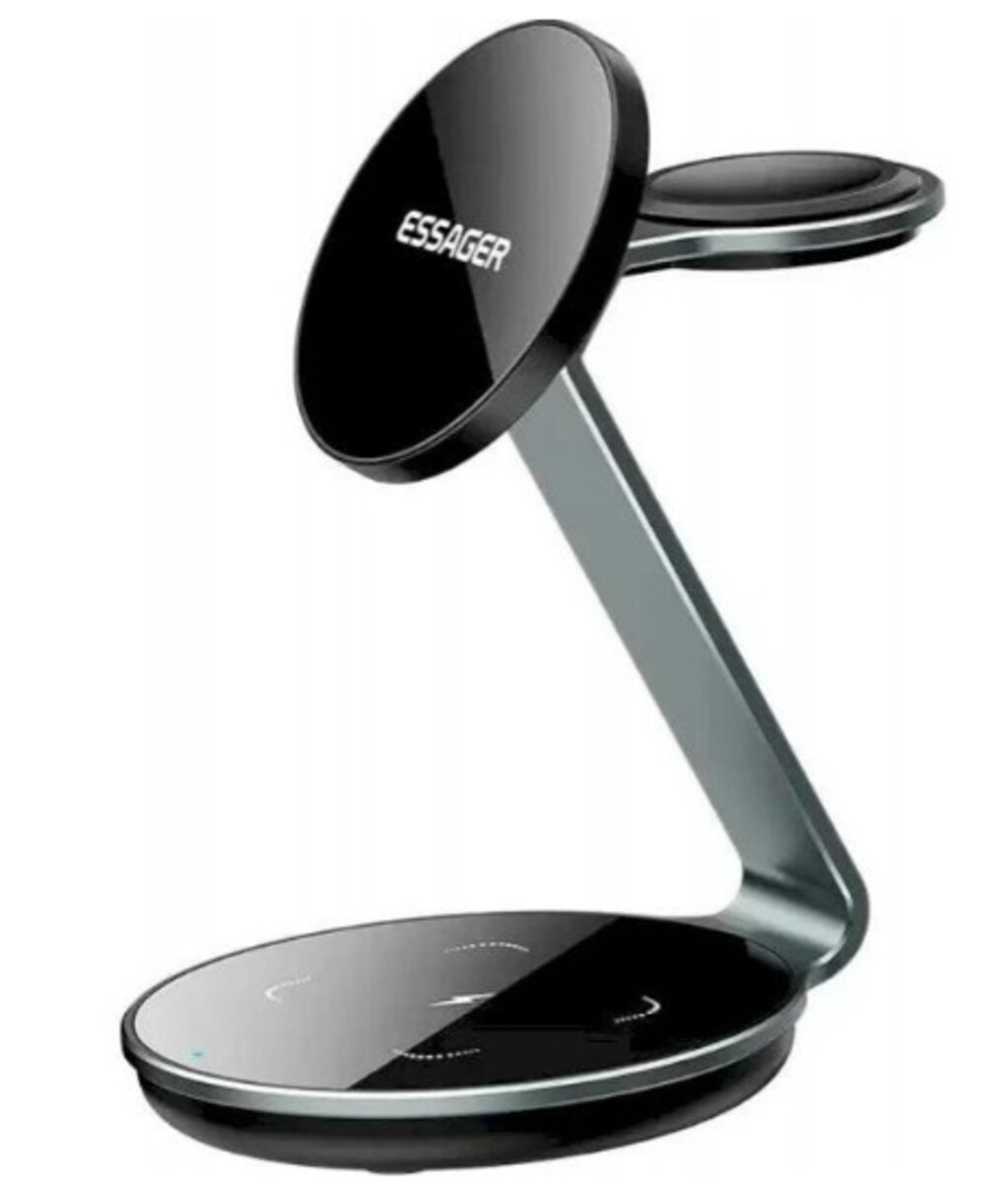 Бездротовий зарядний пристрій ESSAGER EWXCX3-HY0G-Z 3 IN 1 black (EWXCX3-HY0G-Z) на картинке №1