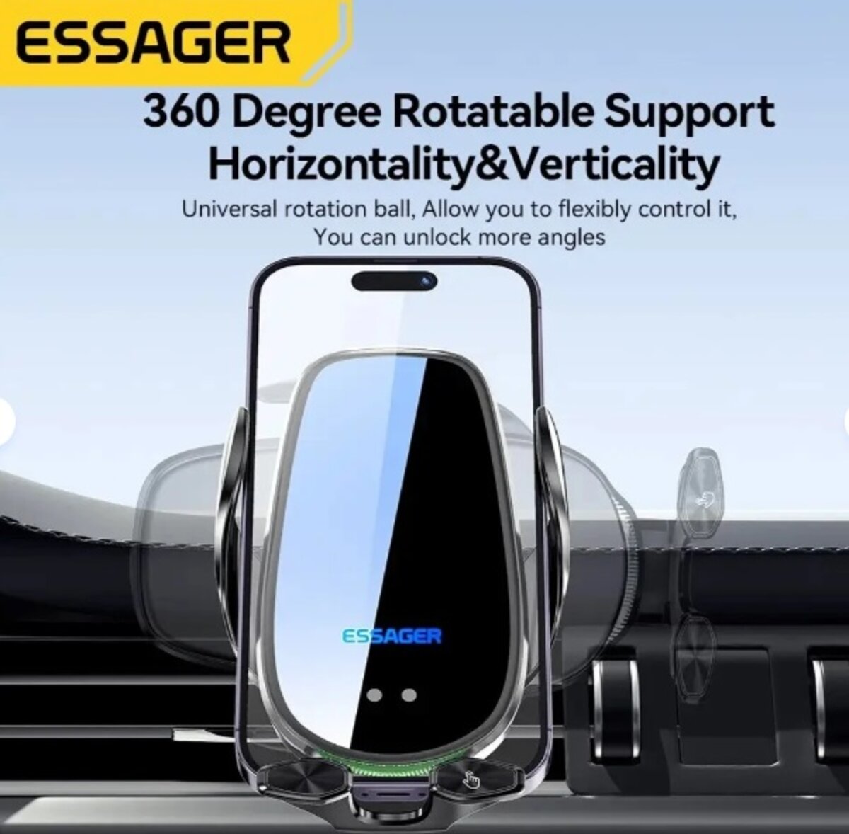 Автотримач для телефона ESSAGER EZJWX-LG01-Z black (EZJWX-LG01-Z) на картинке №4