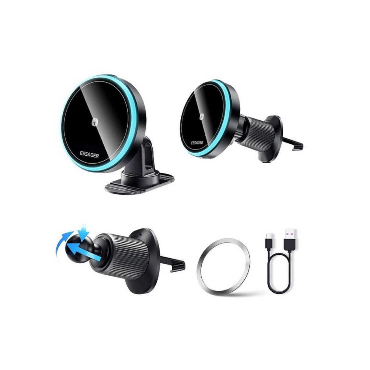 Автотримач для телефона ESSEGER element magnetic wireless charging car holder 15W black (EZJCFK-YS01-Z) на картинке №3