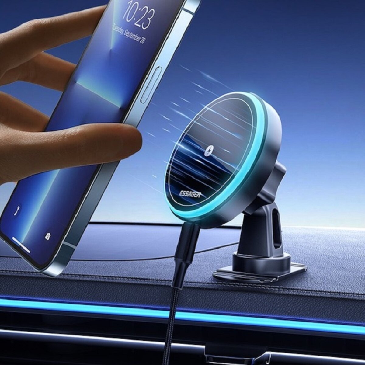 Автотримач для телефона ESSEGER element magnetic wireless charging car holder 15W black (EZJCFK-YS01-Z) на картинке №7