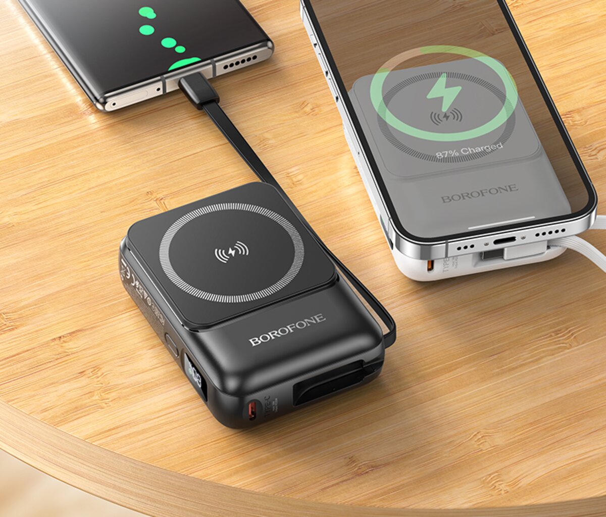 Зовнішній акумулятор BOROFONE BJ59 Refined 22.5W+PD20W fully compatible power bank with magnetic cable (10000mAh) Black (6941991112744) на картинке №4