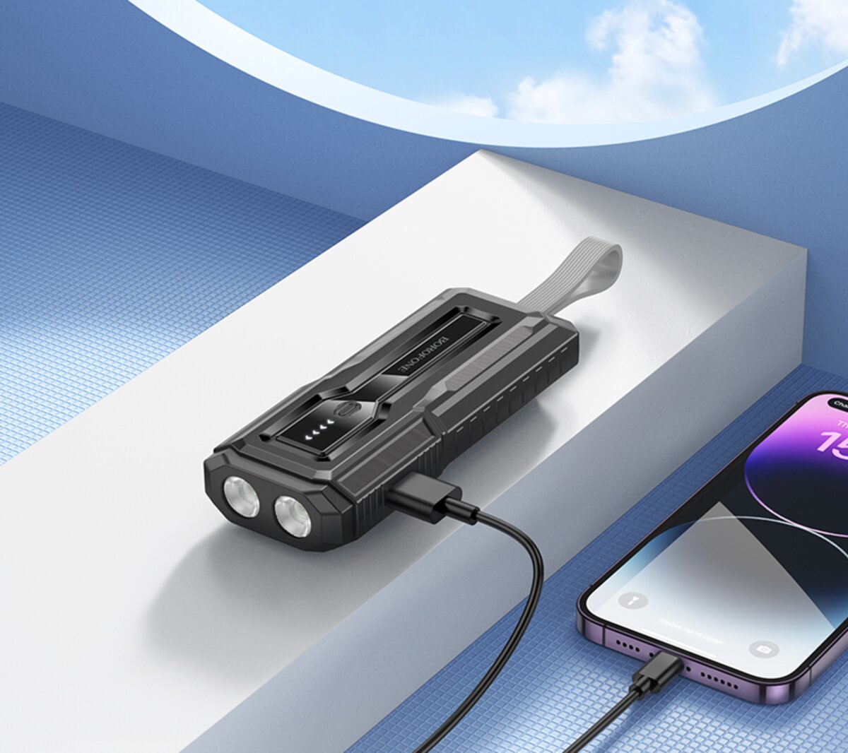 Зовнішній акумулятор BOROFONE BJ54 Graceful 22.5W+PD20W fully compatible flashlight power bank (10000mAh) Black (6941991111617) на картинке №4