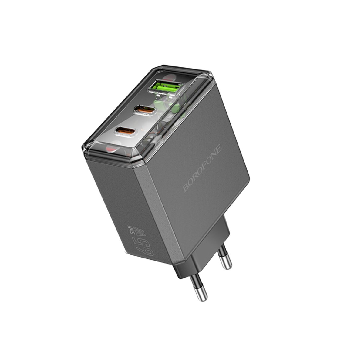 Мережевий зарядний пристрій BOROFONE BAS34A Treasure PD65W(2C1A) charger(EU) Black (6941991110740) на картинке №1