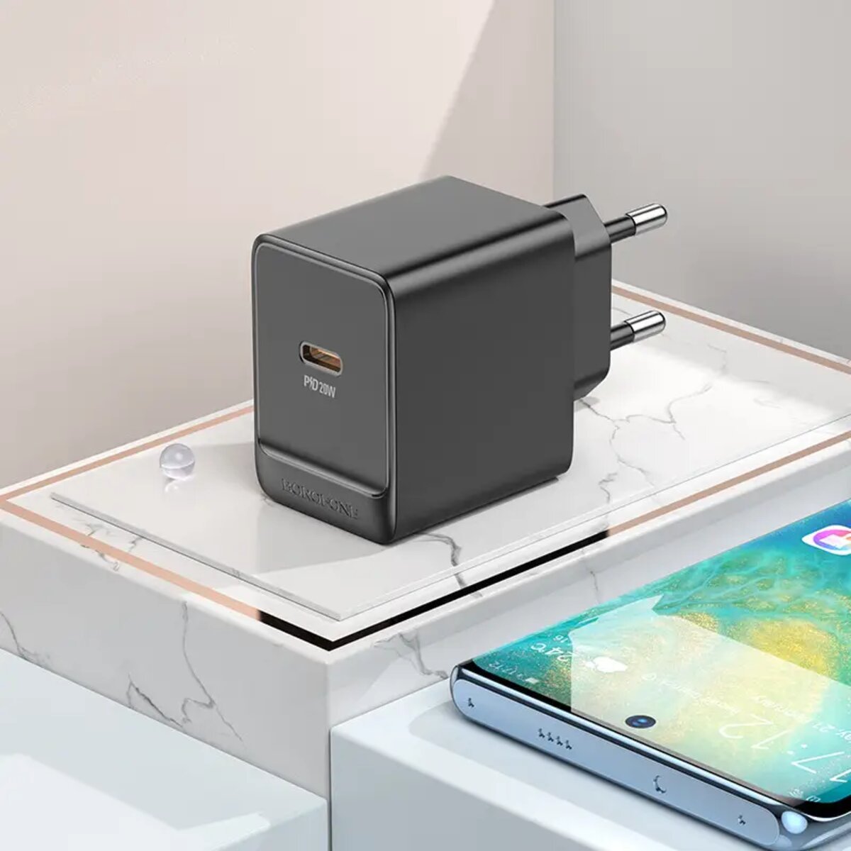 Мережевий зарядний пристрій BOROFONE BAS13A Erudite single port PD20W charger(EU) Black (6941991104855) на картинке №3