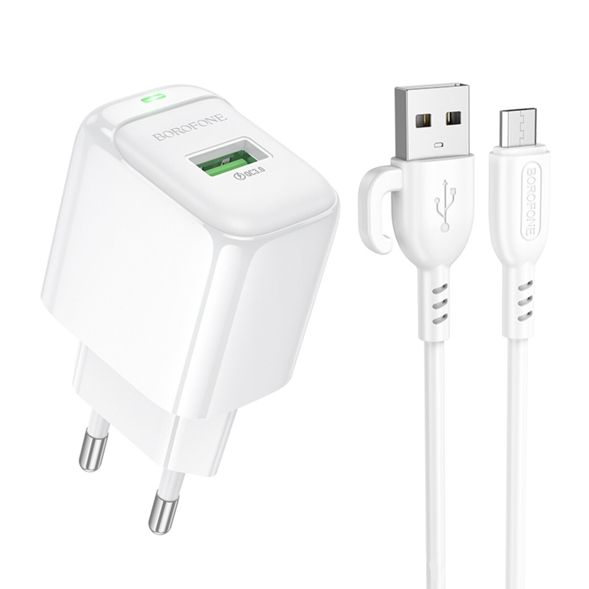 Мережевий зарядний пристрій BOROFONE BAS42A Potential single-port QC3.0 charger set(Micro)(EU) White (6941991113796) смотреть фото №1