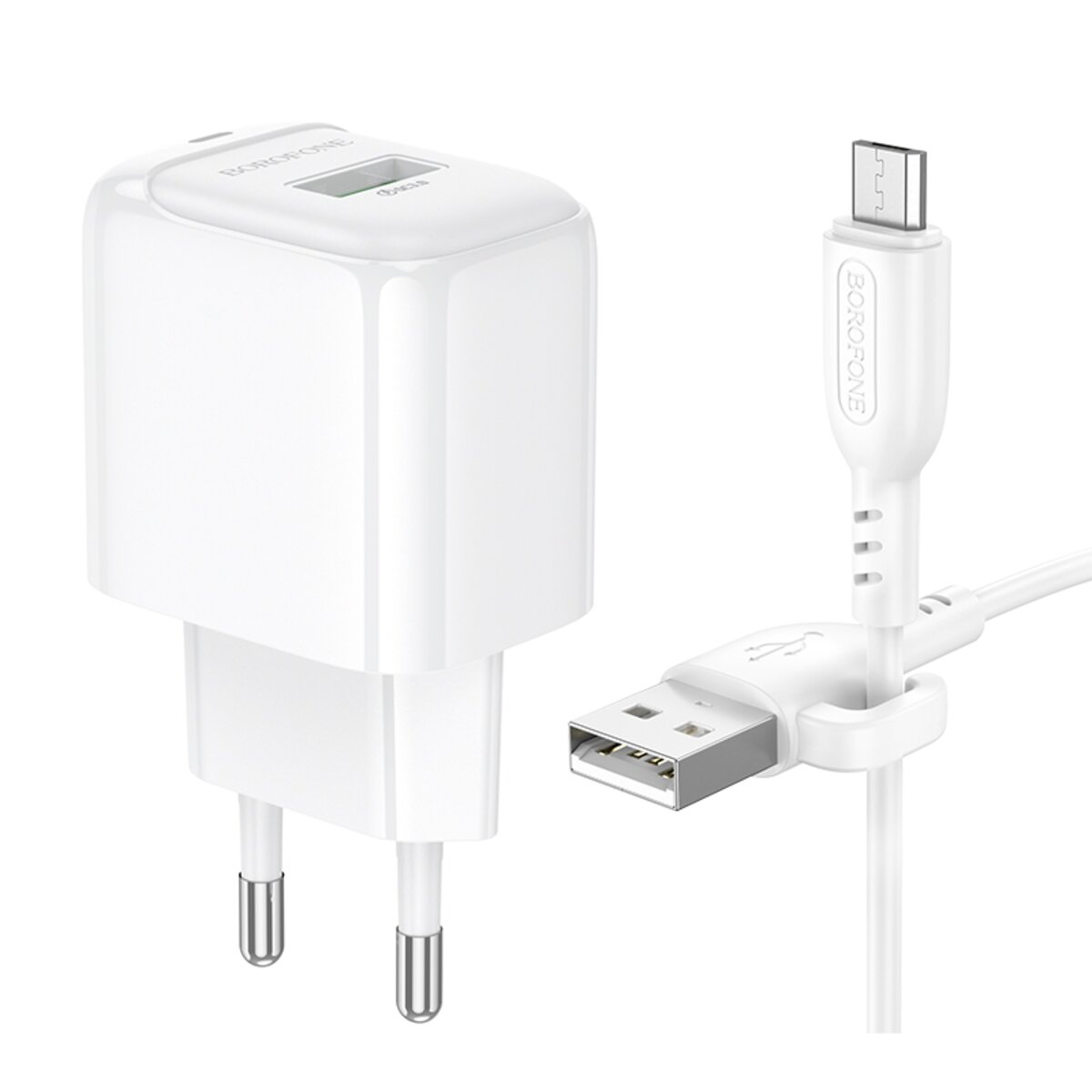 Мережевий зарядний пристрій BOROFONE BAS42A Potential single-port QC3.0 charger set(Micro)(EU) White (6941991113796) смотреть фото №3