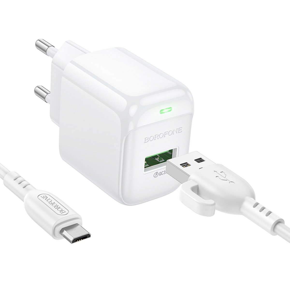 Мережевий зарядний пристрій BOROFONE BAS42A Potential single-port QC3.0 charger set(Micro)(EU) White (6941991113796) смотреть фото №2