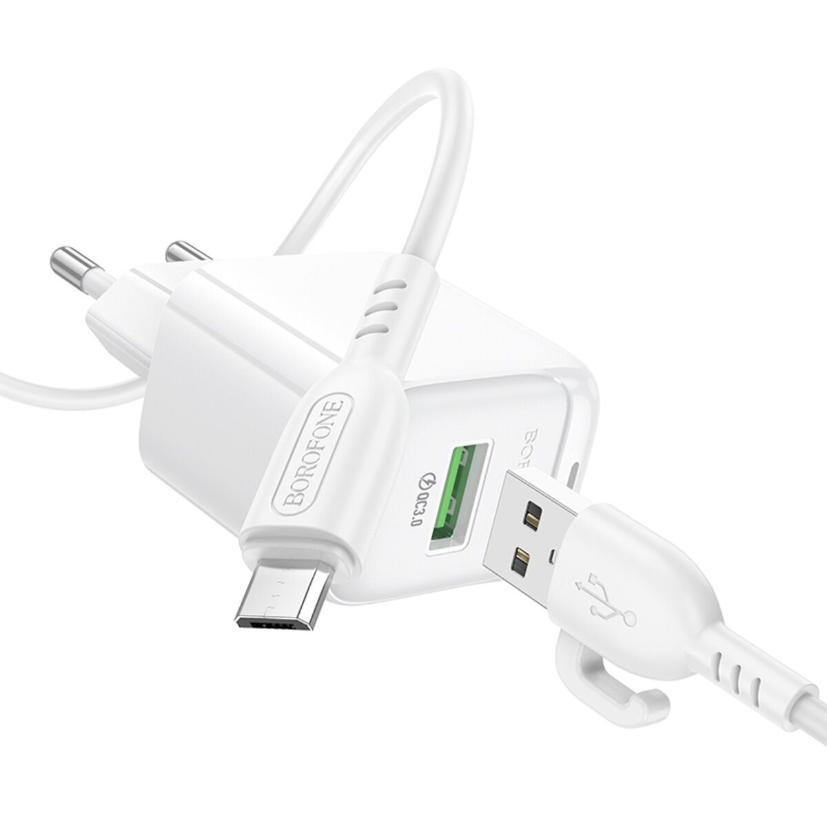 Мережевий зарядний пристрій BOROFONE BAS42A Potential single-port QC3.0 charger set(Micro)(EU) White (6941991113796) смотреть фото №4