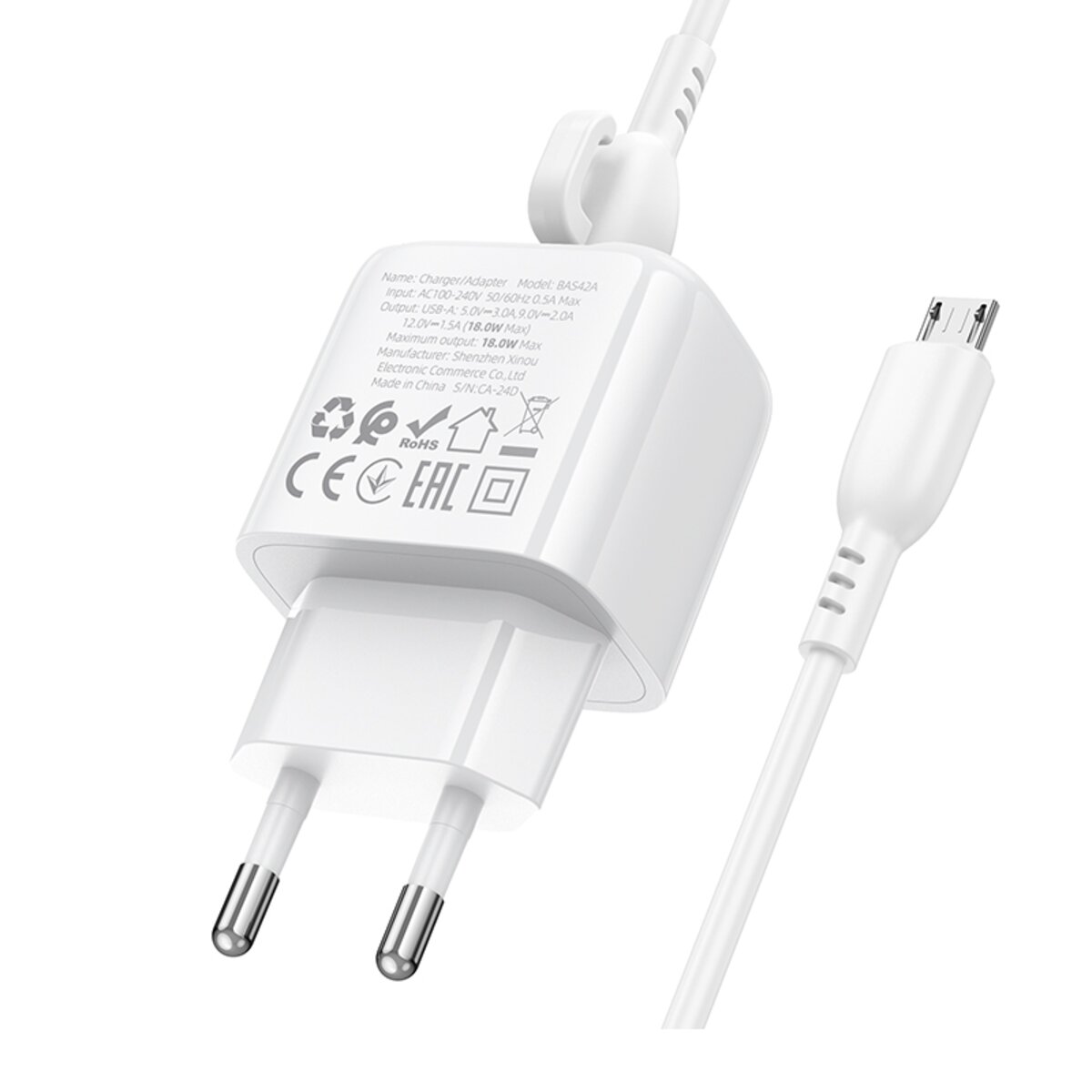 Мережевий зарядний пристрій BOROFONE BAS42A Potential single-port QC3.0 charger set(Micro)(EU) White (6941991113796) смотреть фото №6