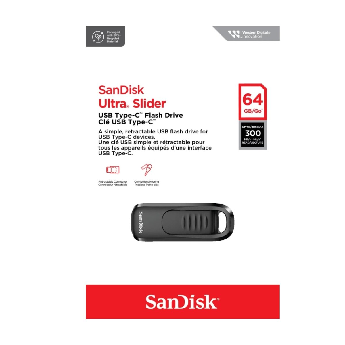 Флеш-накопичувач SanDisk USB 3.2 Gen1 Ultra Slider Type-C 64Gb (300 Mb/s) (SDCZ480-064G-G46) на картинке №1