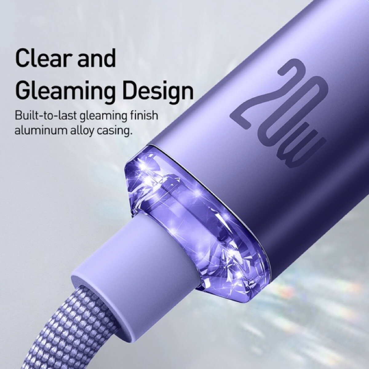 Кабель Baseus Crystal Shine Series Fast Charging Data Cable Type-C to iP 20W 2m Purple (CAJY000305) на картинке №6
