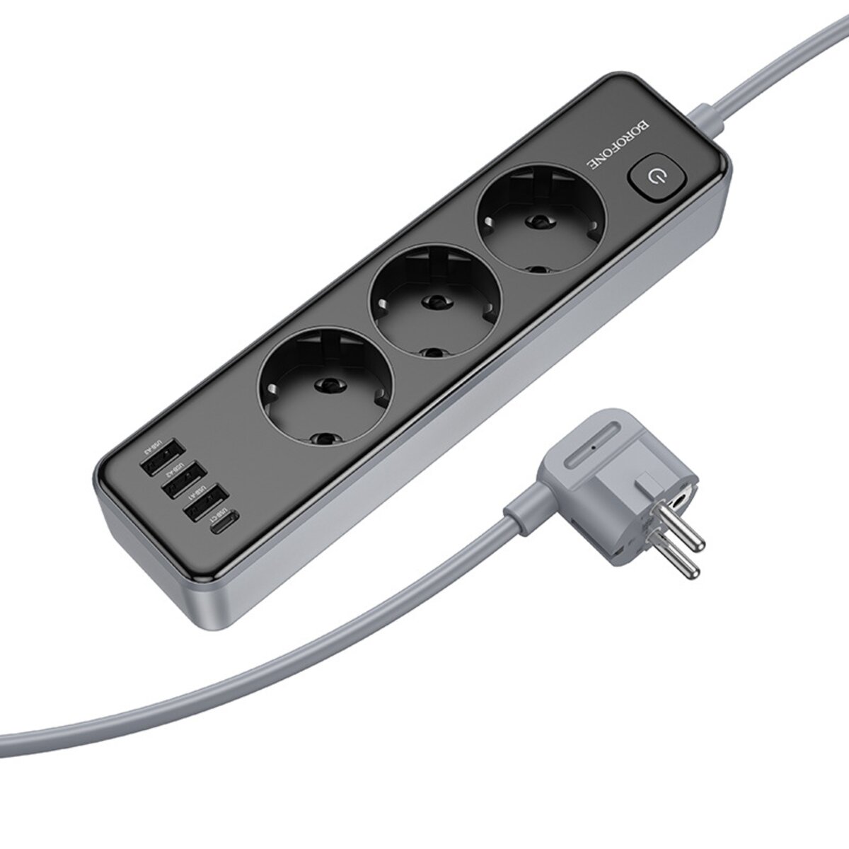 Мережевий подовжувач BOROFONE BAC8 Power 3-position socket(1C3A)(EU/GER)(L=2M) Black Фотографія №4 Мережевий подовжувач BOROFONE BAC8 Power 3-position socket(1C3A)(EU/GER)(L=2M) Black на малюнкі №4